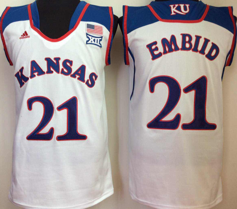 NCAA Men Kansas Jayhawks White #21 embiid->ncaa teams->NCAA Jersey